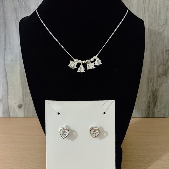 Charms Necklace and Heart Earrings Set Sterling Silver 925 - Picture 2 of 4